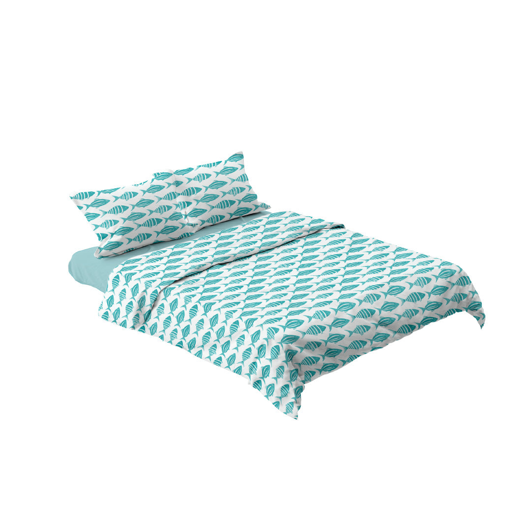 Completo Lenzuola Copriletto Matrimoniale Maxi S&G Sespi 100% Cotone | Pesci