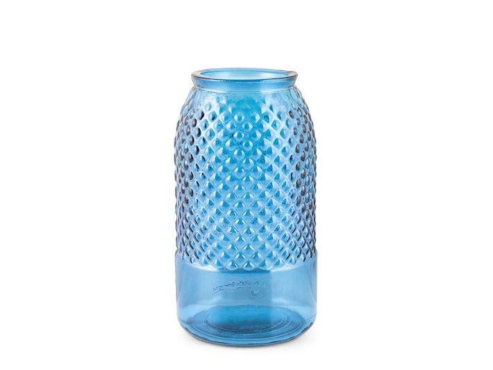 Vaso in Vetro Riciclato Blu con Texture a Rombi 28 cm | Design Elegante H&H
