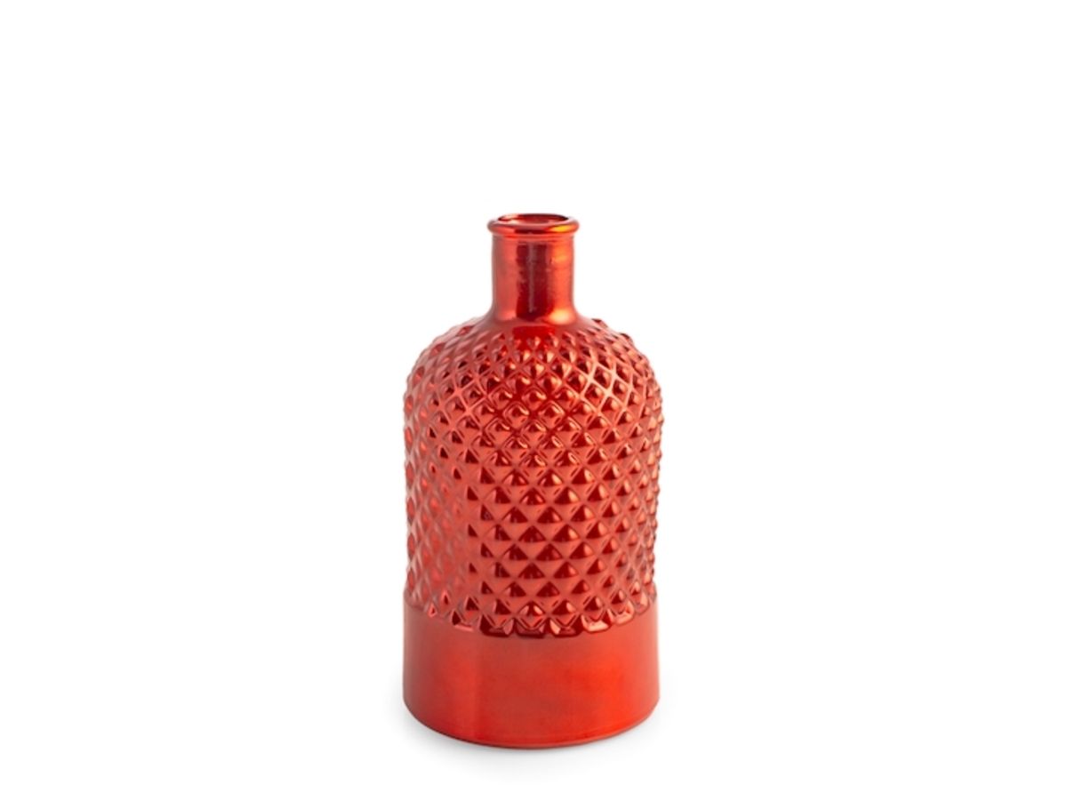 Vaso in Vetro Riciclato Rosso Metallizzato con Texture a Rombi 22 cm | H&H