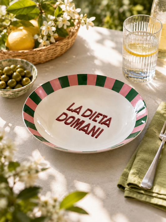 Piatto Fondo Sunny in Porcellana New Bone China Ø20,5 cm -Scritta Decorativa