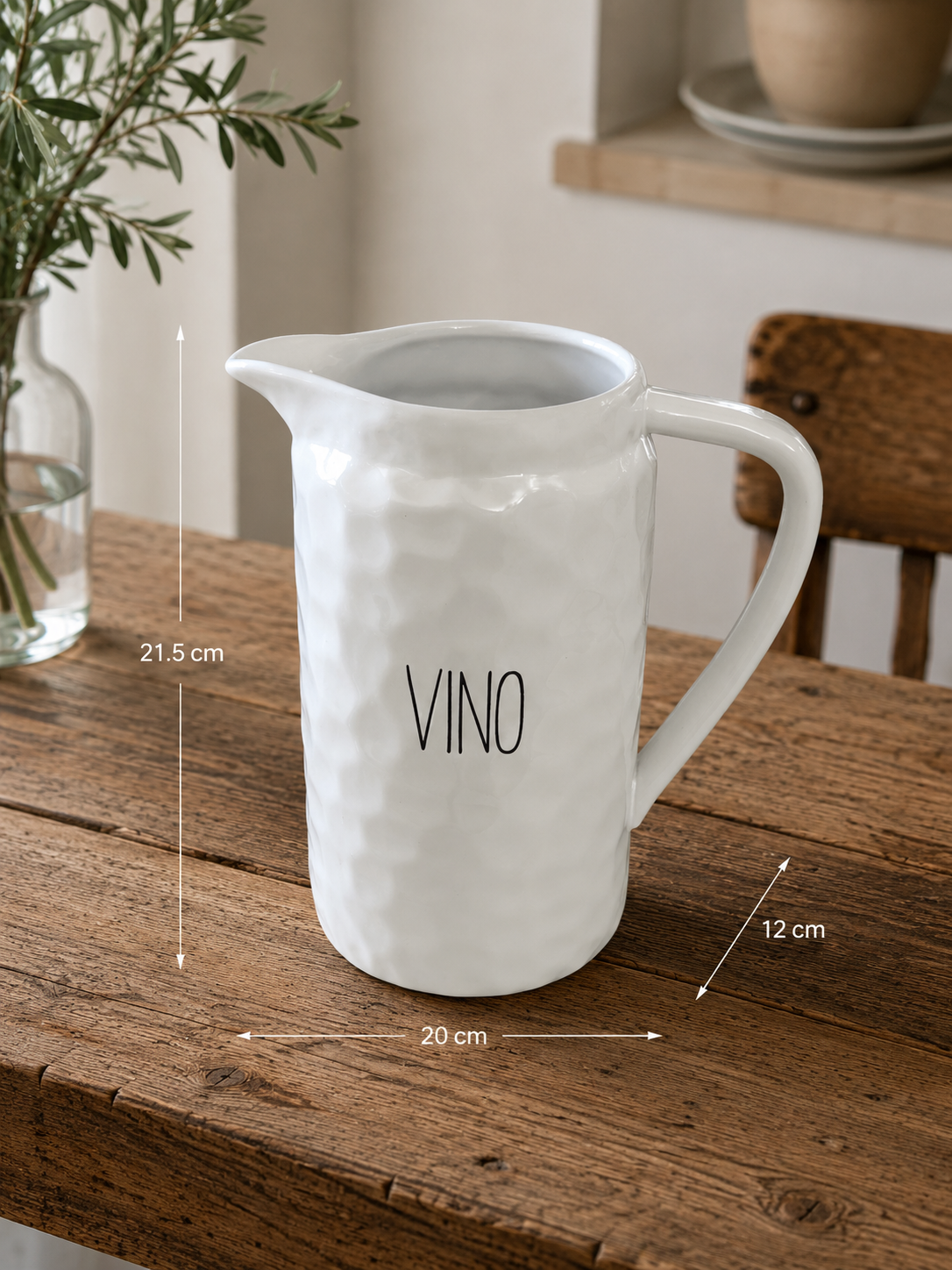 Brocca in Ceramica Bianca Decorativa "Acqua/Vino" 20x12x h 21,5 cm