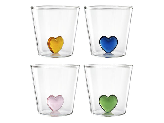 Set 4 Bicchieri Borosilicato Miniatura Cuore 300 Cc