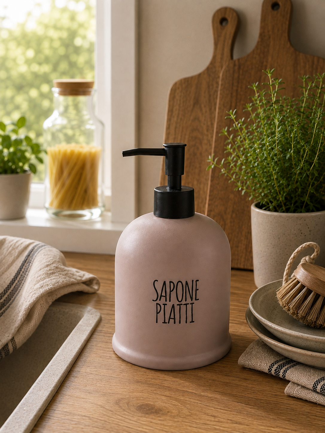 Dispenser in Ceramica "Sapone Mani / Sapone Piatti"