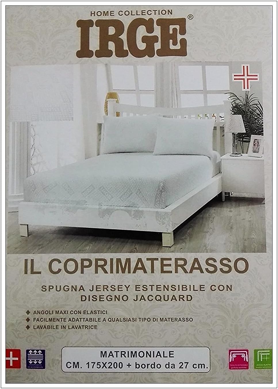 Coprimaterasso Matrimoniale Irge in Spugna Jersey Estensibile Angolo Maxi