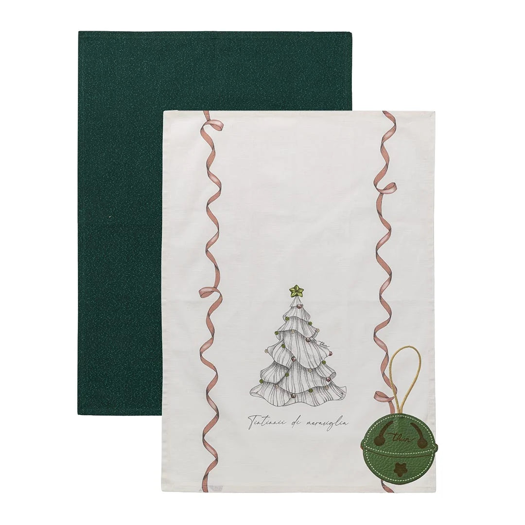 THUN Set 2 Strofinacci Natalizi con Accessorio Trees Multicolor