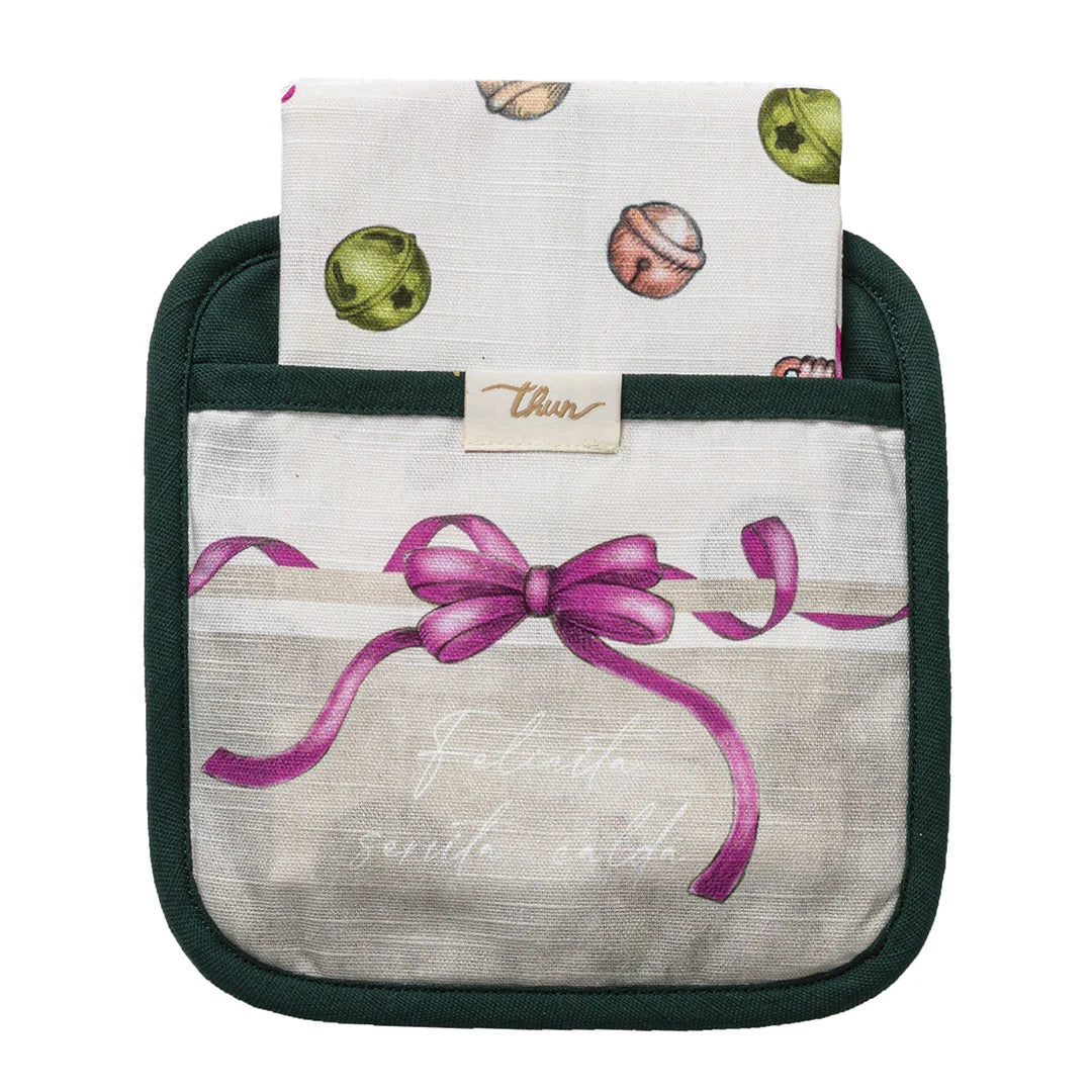 THUN Set Presina e Strofinaccio Natalizio Bells Teal