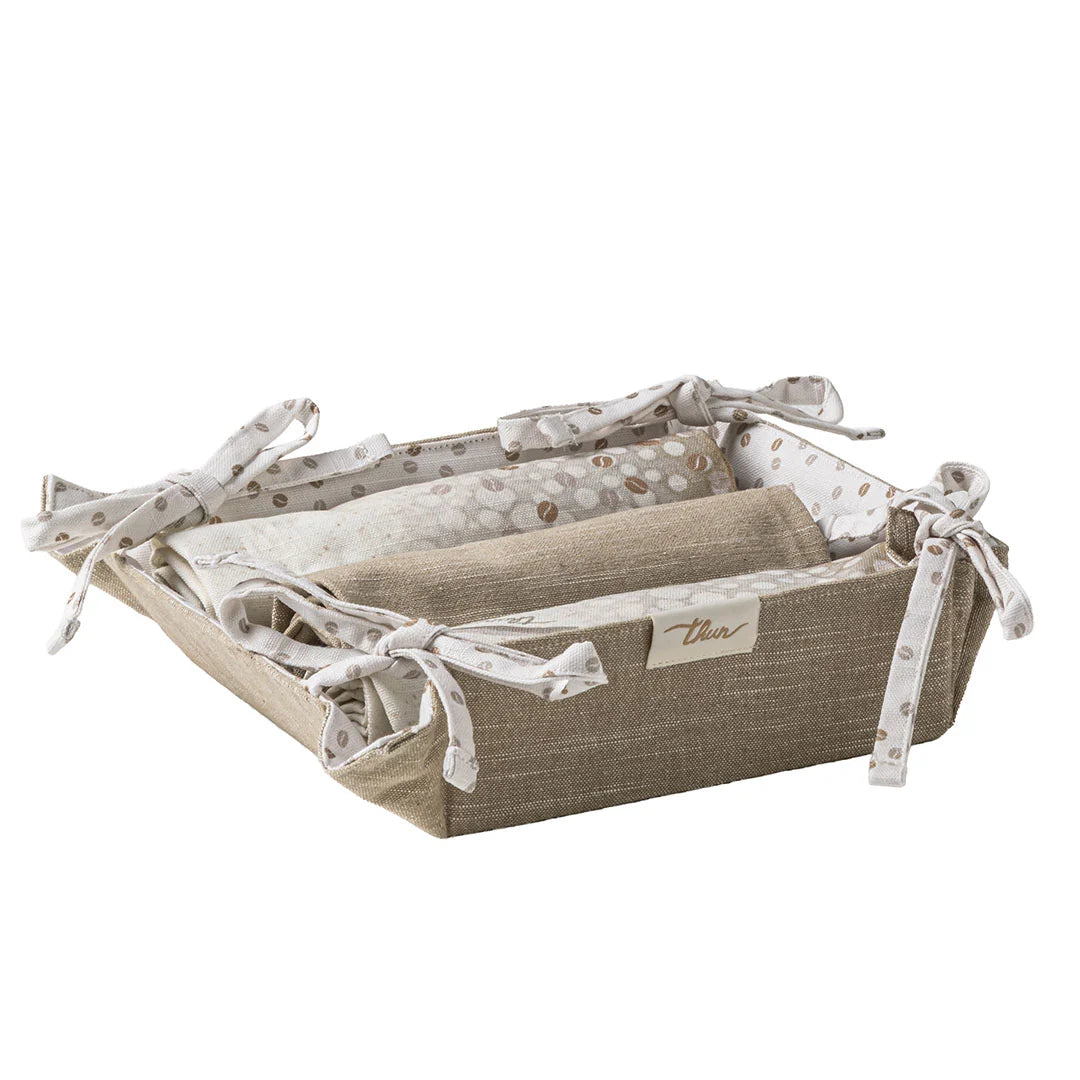 THUN Cestino con 3 Strofinacci New Elegance Tulips Beige