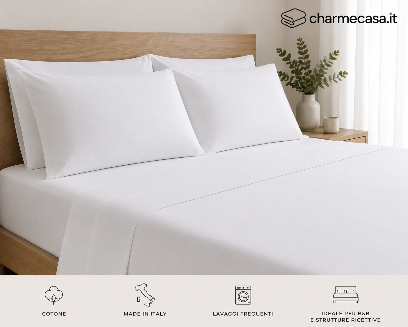 Completo Lenzuola B&B Hotel in Cotone Bianco Made in Italy