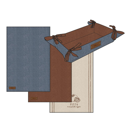 Set 3 Canovacci in Cotone THUN Acqua e Farina con Cestino Porta Pane