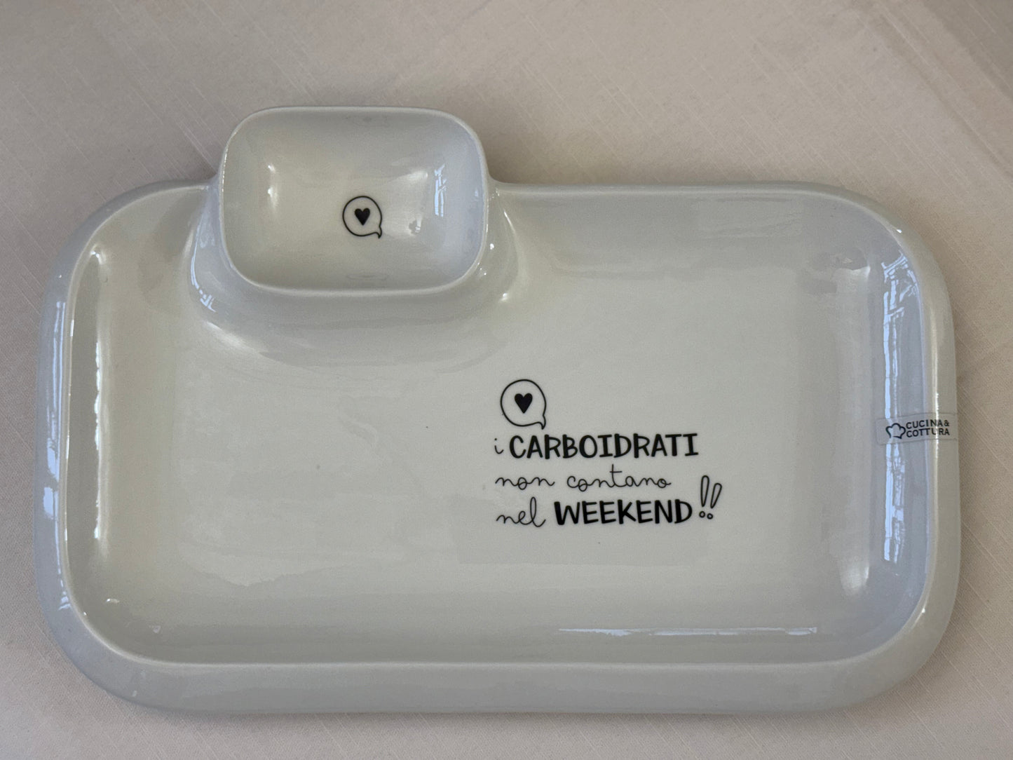 Vassoio in Ceramica con Scomparto Porta Salsa cm 36x24x h cm3,5