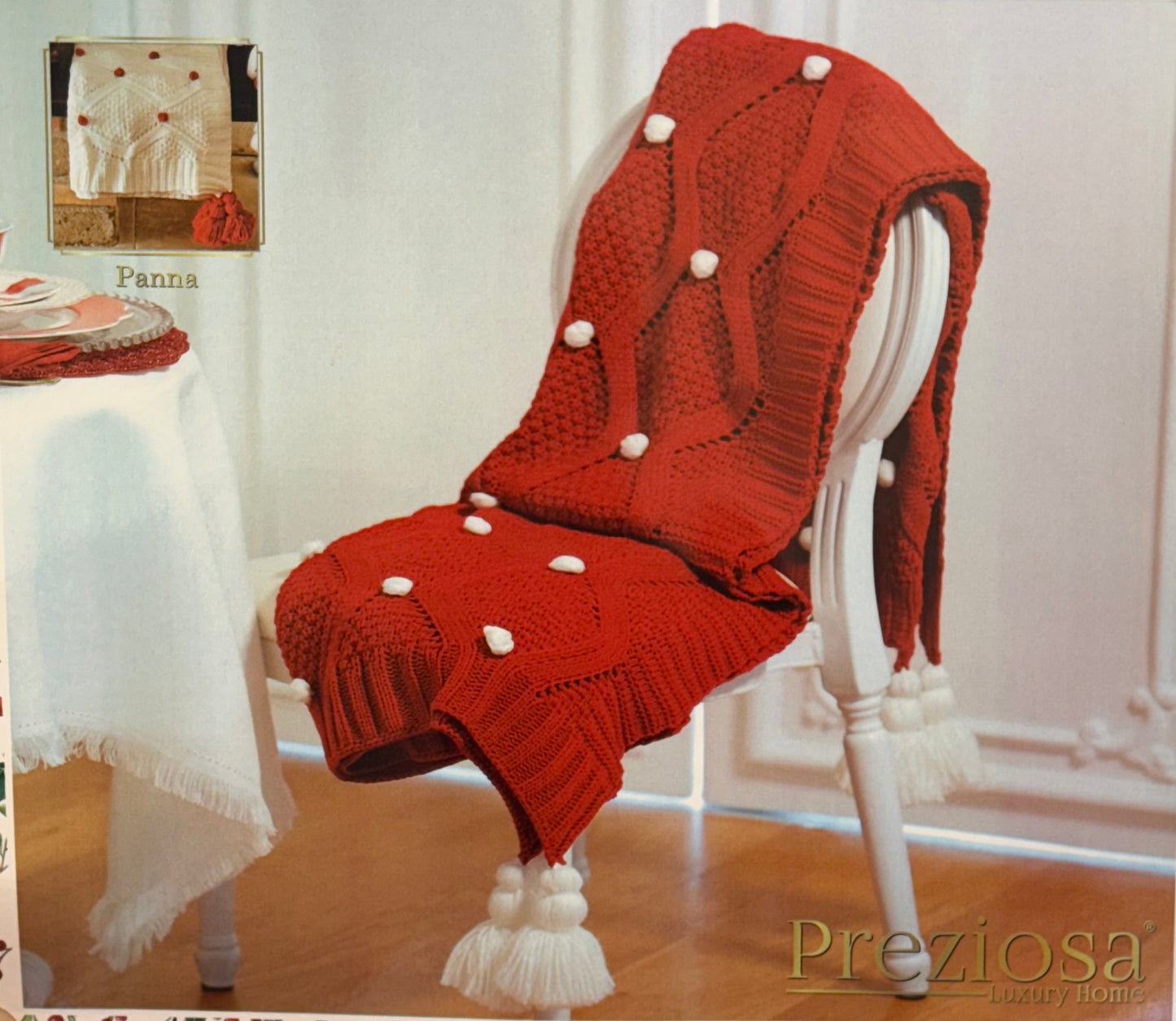 Coperta in Maglia 1600gr Tinta Unita con Pois Applicati e Nappe agli Angoli cm160x210