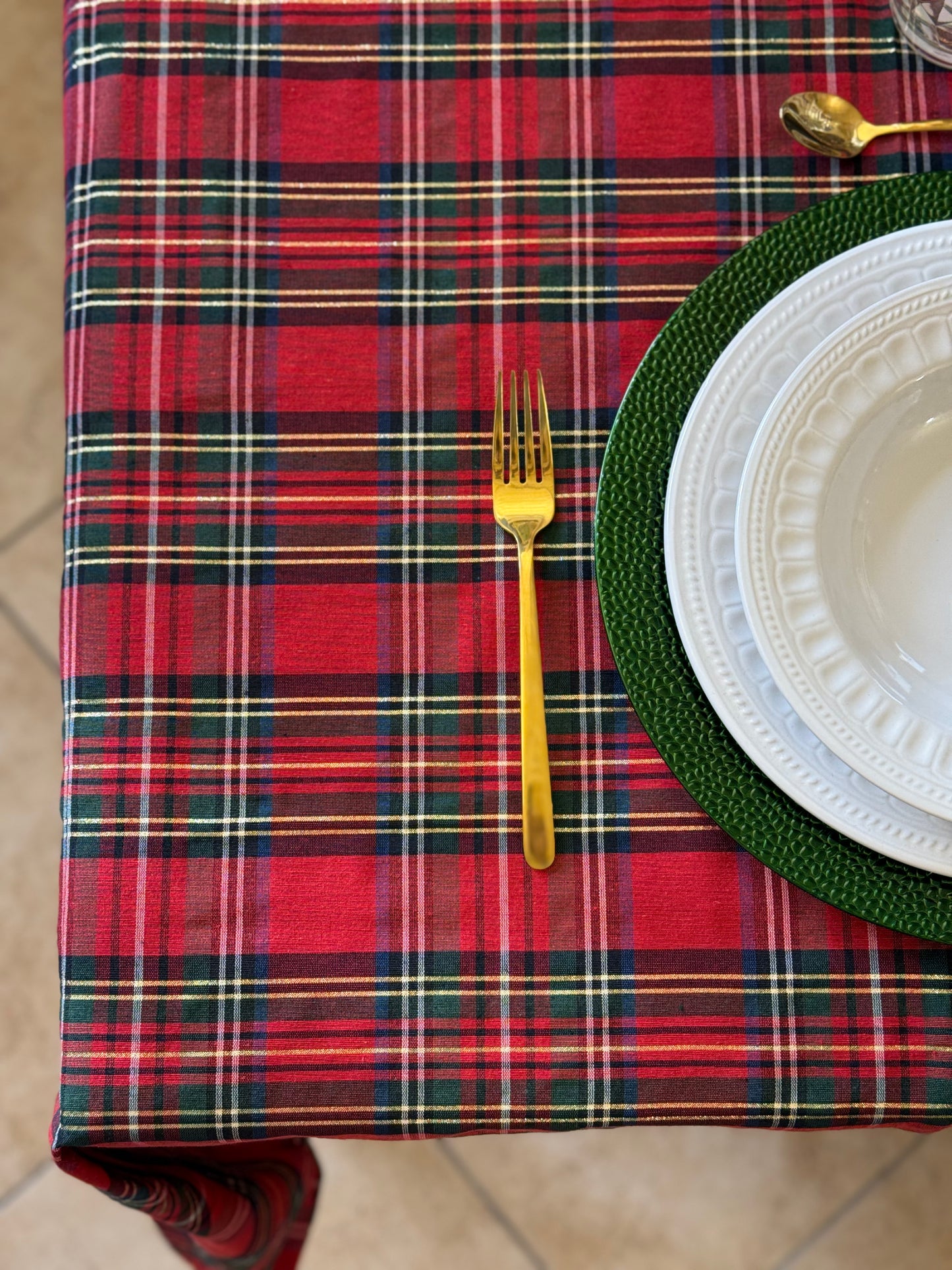 Tovaglia Scozzese Jacquard Lurex Rossa Zambaiti - Natalizia Made in Italy