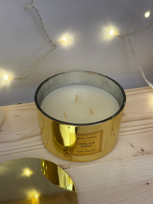 Candela Profumata Oro "Vanilla & Tonka" - 3 Stoppini - 30 ore 380g
