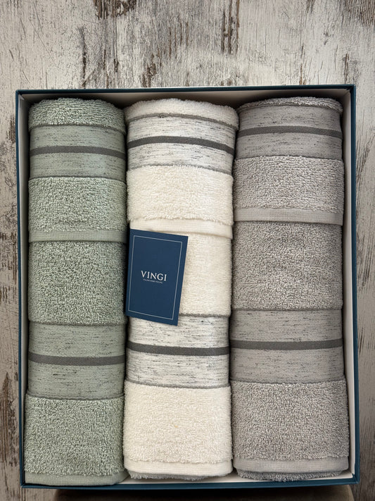 Set Asciugamani 3+3 in Spugna 100&% Cotone Vingi Boston