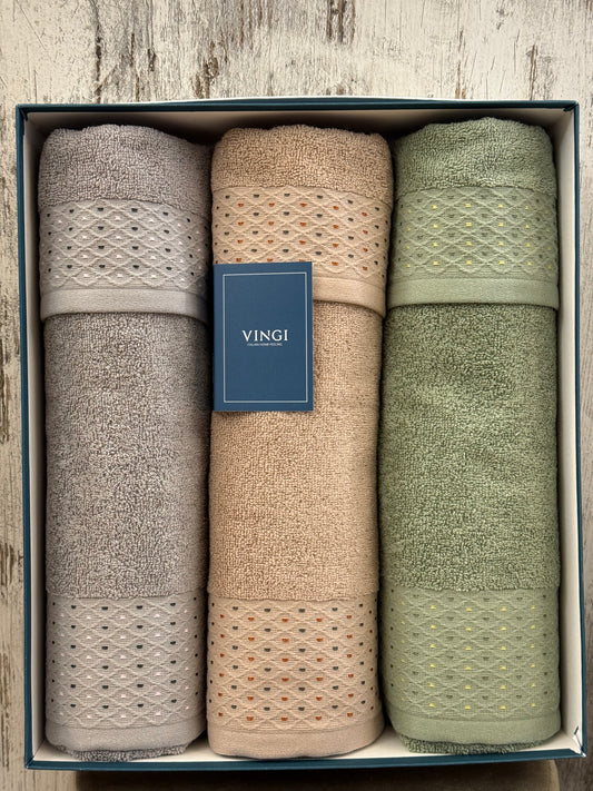 Set Asciugamani 3+3 in Spugna 100% Cotone Vingi Assia