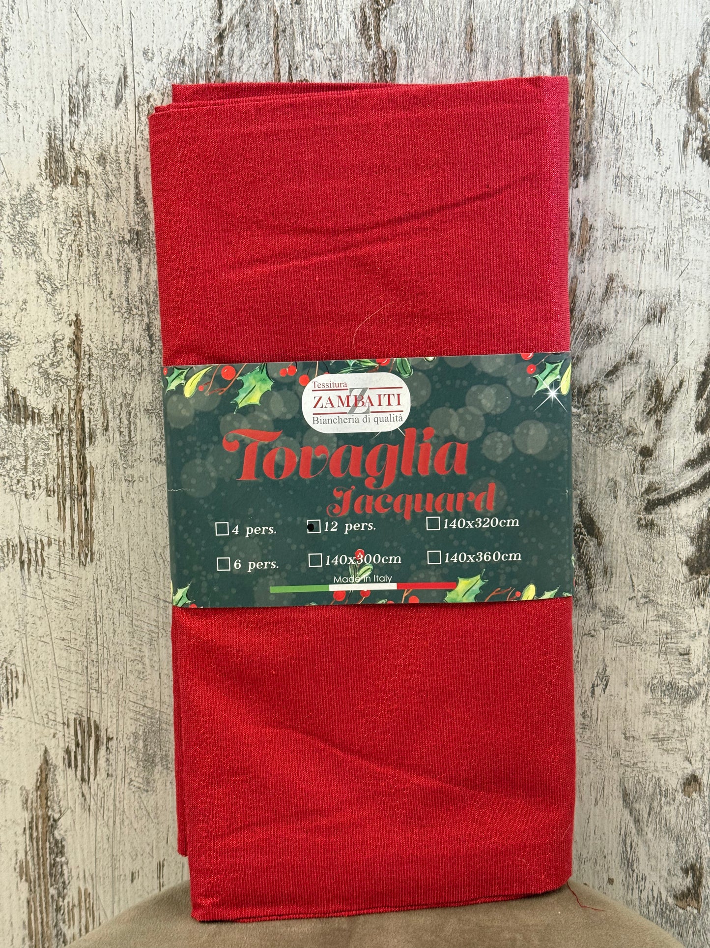 Tovaglia Natalizia Rossa Lurex Tessitura Zambaiti x12 140x240