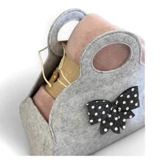 Pochette in Feltro con Plaid Stampato, Plaid 200x220 in Morbida Ciniglia