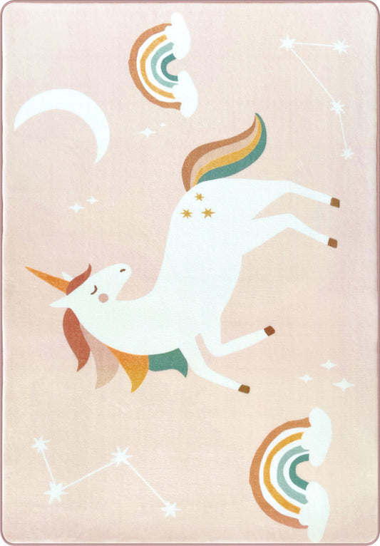 Tappeto Cameretta Bambina 80x140 cm Unicorno Rosa Morbido e Antiscivolo