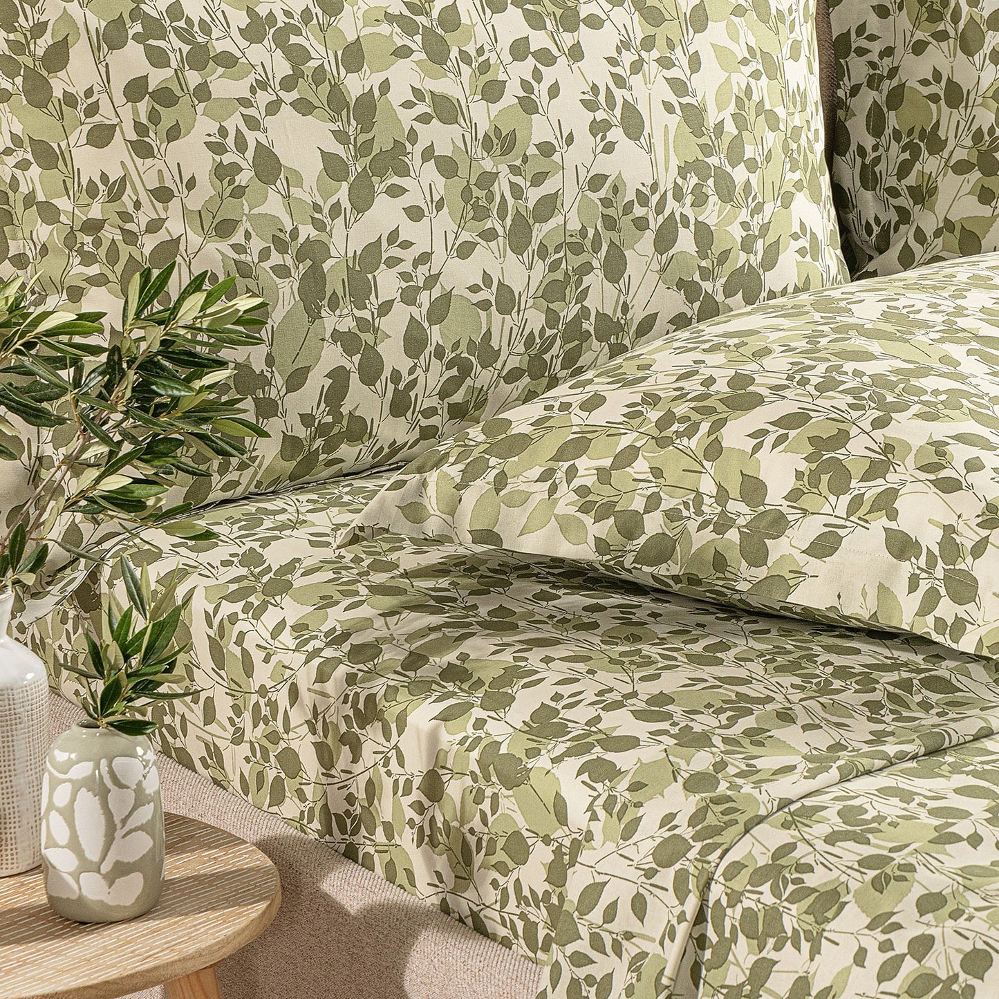 Completo Lenzuola in Cotone Caleffi Chiara Verde Primanatura