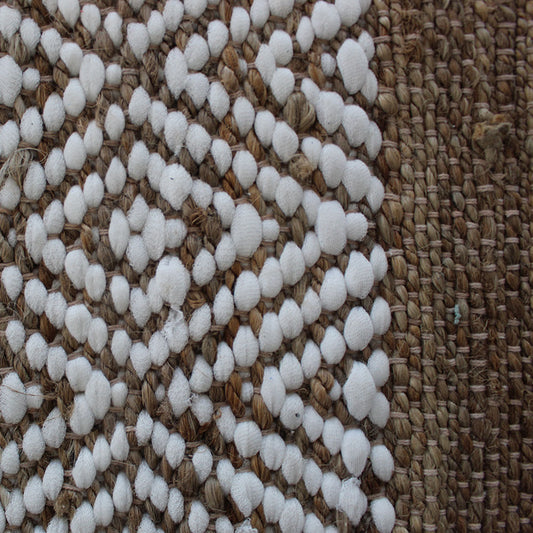 Tappeto in Juta e Cotone Naturale con Fascia Geometrica Bianca 80x150-Intrecciato a Mano Juta 182