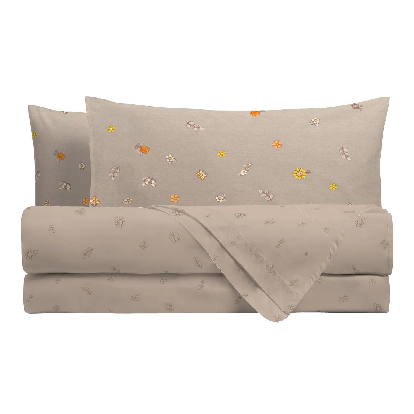 THUN Completo Letto Matrimoniale in Cotone Country Flowers Beige