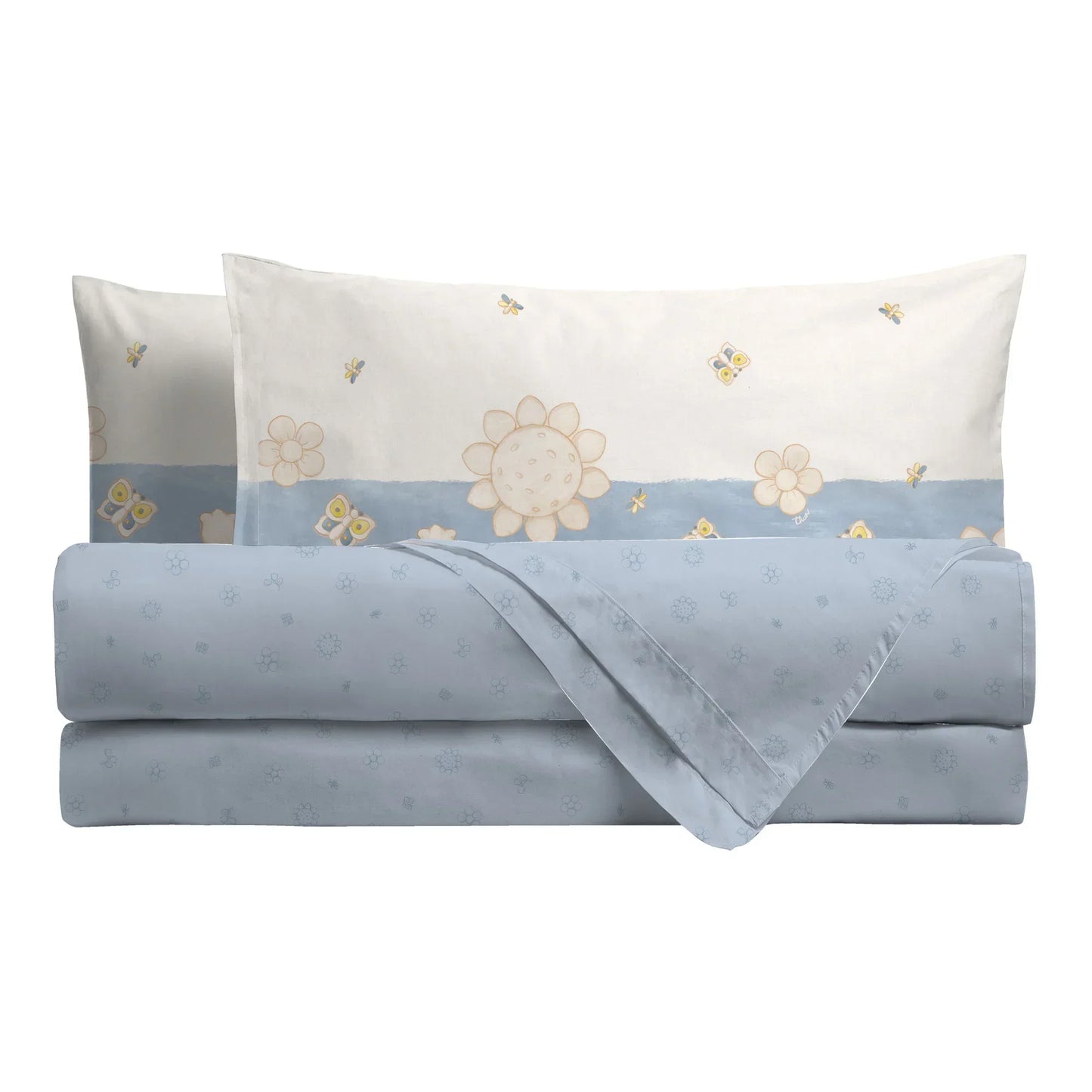 THUN Completo Letto Matrimoniale in Cotone Elegance Azzurro
