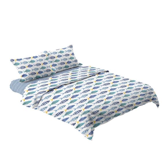 Completo Lenzuola Copriletto Matrimoniale Maxi S&G Sespi 100% Cotone | Pesci