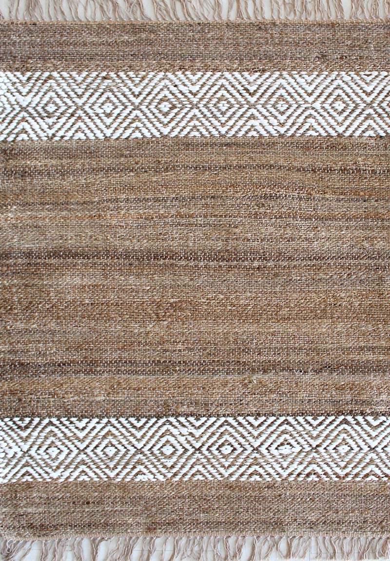 Tappeto in Juta e Cotone Naturale con Fascia Geometrica Bianca 80x150-Intrecciato a Mano Juta 182