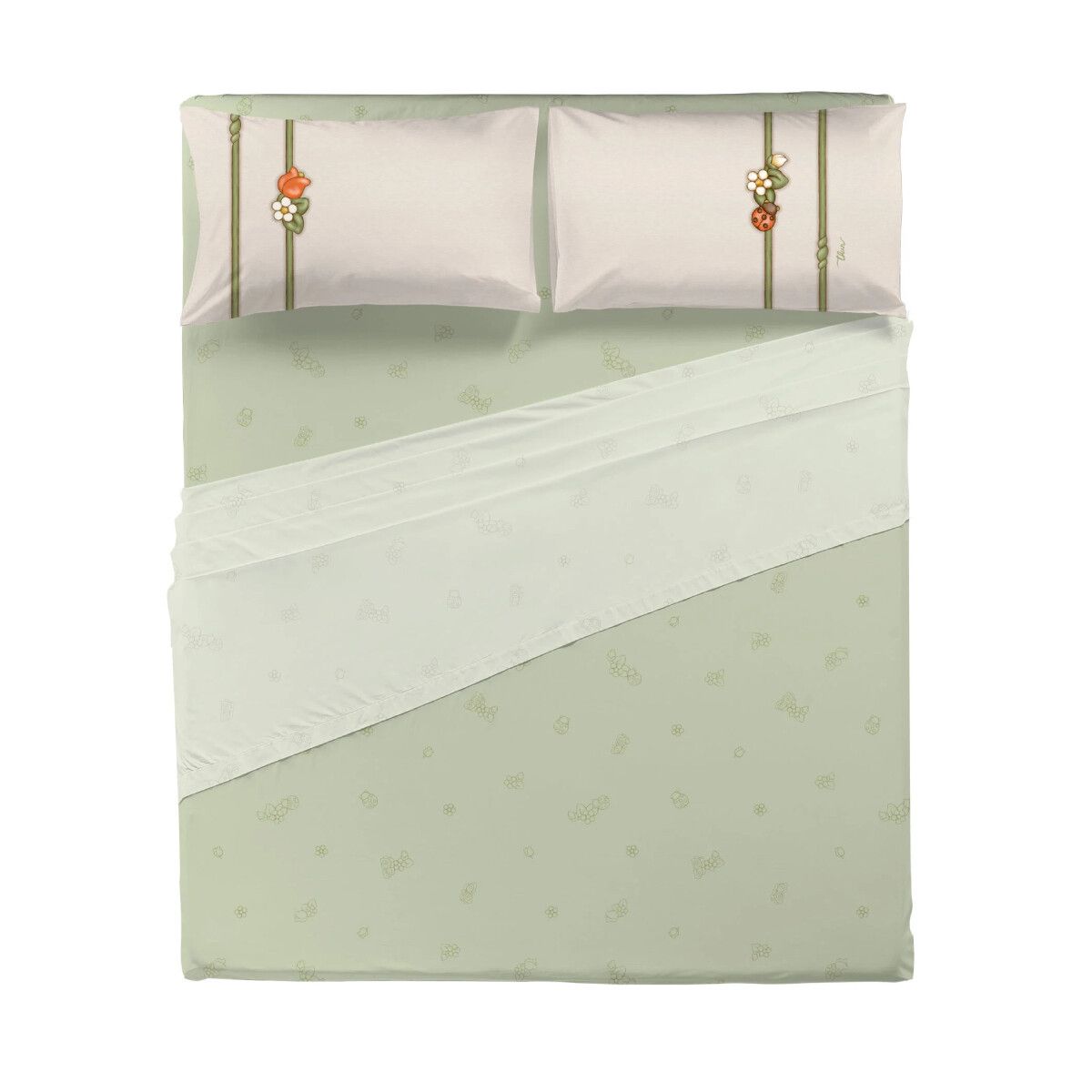 THUN Completo Letto Matrimoniale in Cotone Country Bloom Green