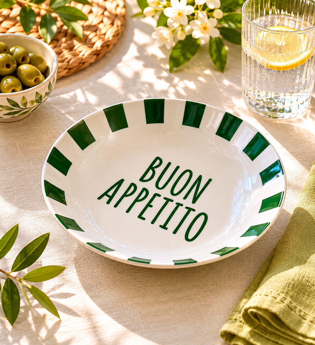 Piatto Fondo Sunny in Porcellana New Bone China Ø20,5 cm -Scritta Decorativa
