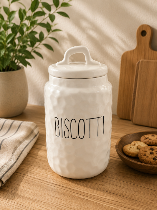 Biscottiera in Ceramica Bianca con Coperchio Conternitore Porta Biscotti Ø13,5 x h24,5