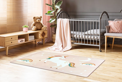 Tappeto Cameretta Bambina 80x140 cm Unicorno Rosa Morbido e Antiscivolo