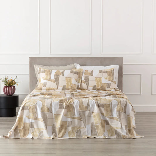Completo Lenzuola Singolo Linea Oro Teren in Cotone 100% | Fantasia Geometrica