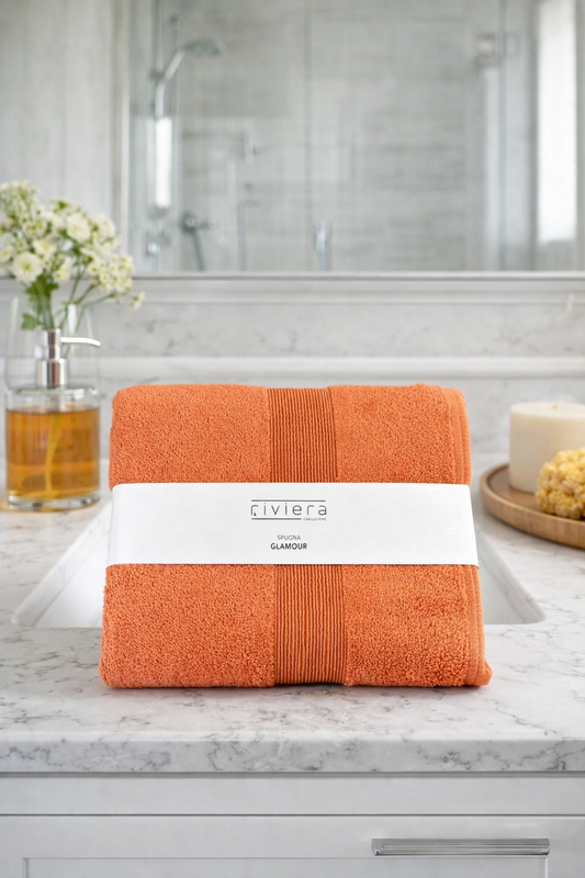 Set Asciugamani Viso e Ospite Riviera Glamour in Spugna di Cotone 600 g/m2