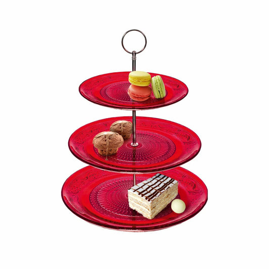 Alzata in Vetro a 3 Piani - Diametri 20/25/29 cm - Rosso