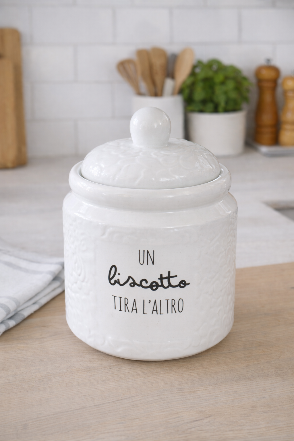 Barattolo in Ceramica con Coperchio ø15 cm | Porta Biscotti da Cucina