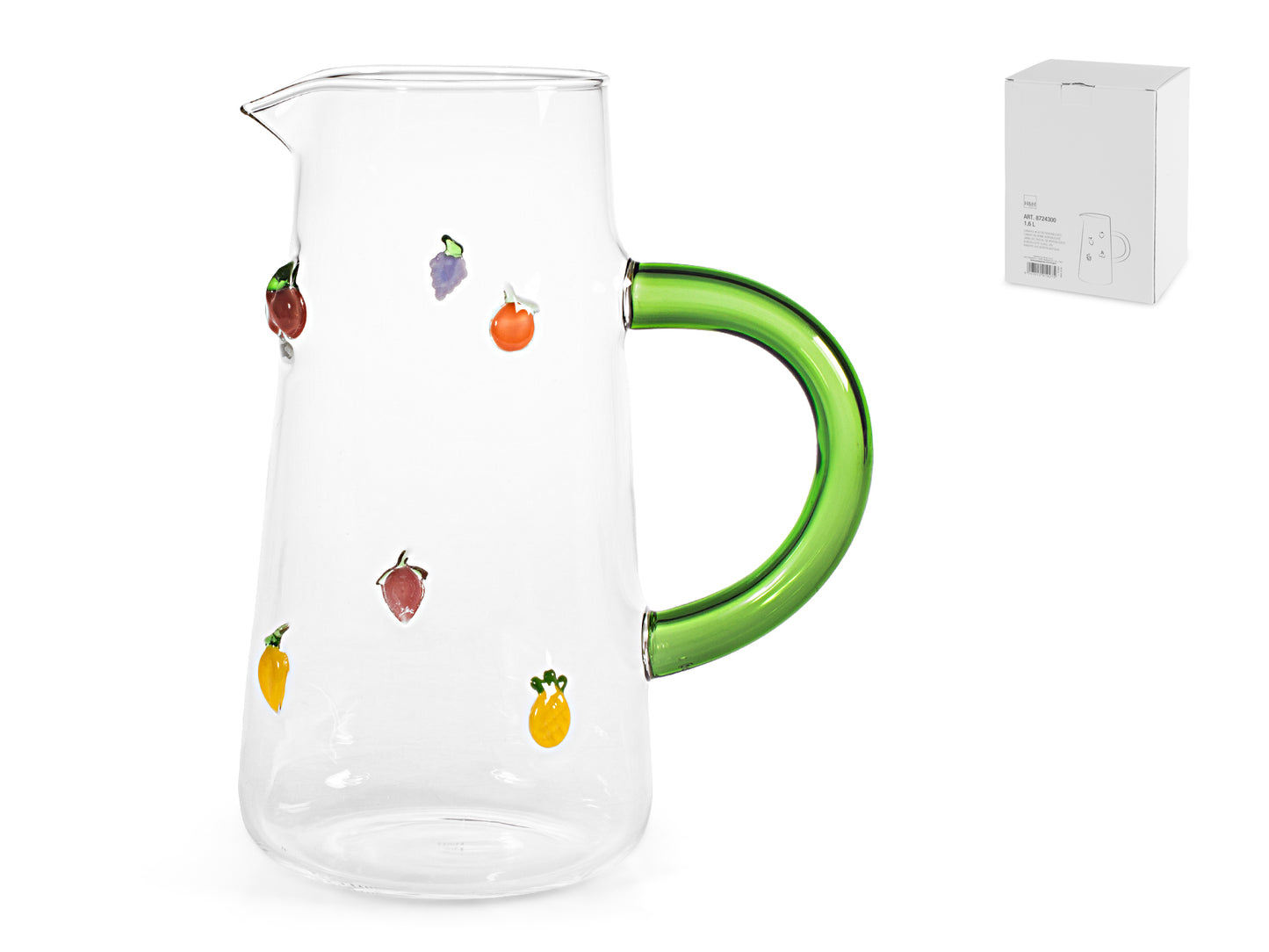 Caraffa H&H in Vetro Borosilicato 1.6 Lt con Decorazione Frutta | Manico Verde