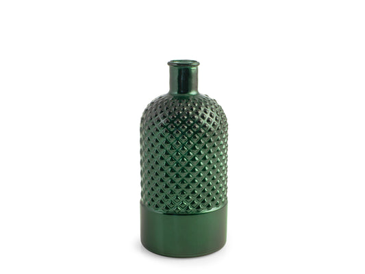 Vaso in Vetro Riciclato Verde Metallizzato con Texture a Rombi 28 cm | H&H