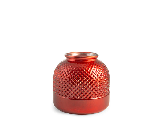 Vaso in Vetro Riciclato Rosso Metallizzato con Texture a Rombi 24 cm | H&H