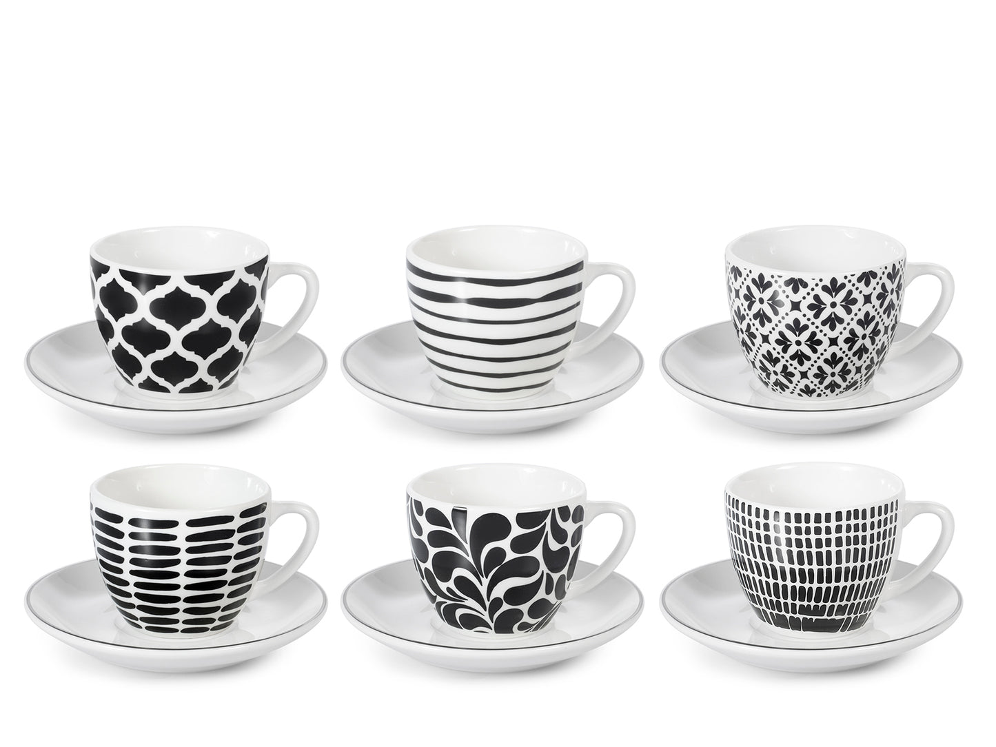 Set 6 Tazzine Caffè H&H Mirage 110cc con Piattino in Porcellana