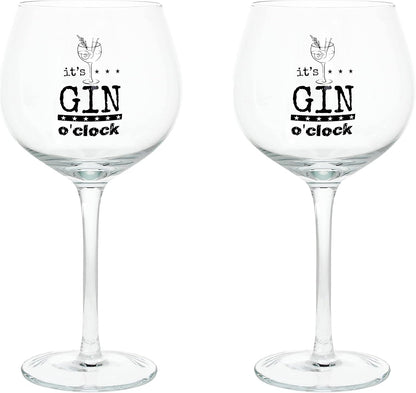 Set 2 Calici 580cc Tognana in Vetro con Frase It's Gin o'clock