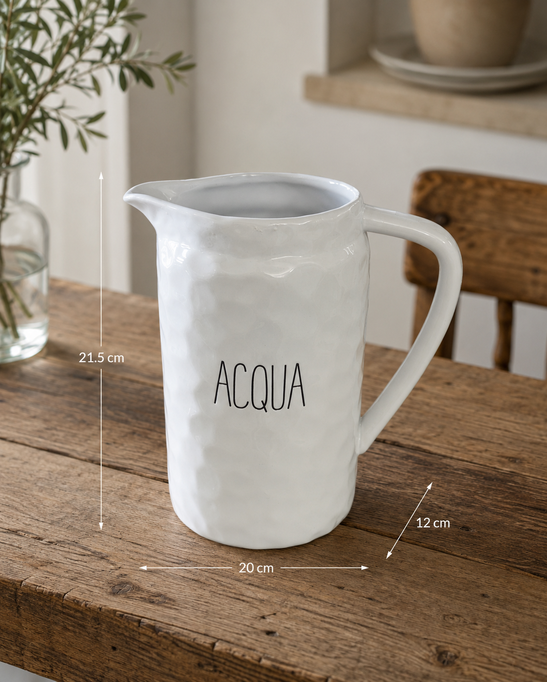 Brocca in Ceramica Bianca Decorativa "Acqua/Vino" 20x12x h 21,5 cm
