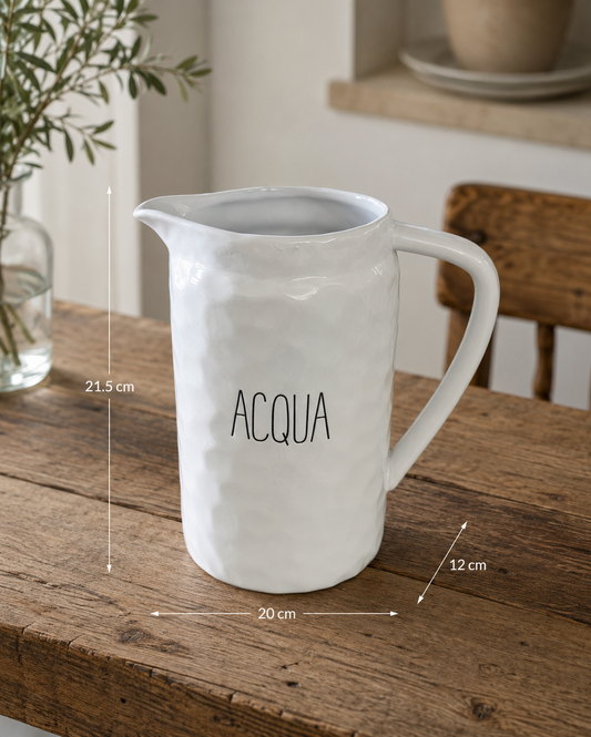 Brocca in Ceramica Bianca Decorativa "Acqua/Vino" 20x12x h 21,5 cm