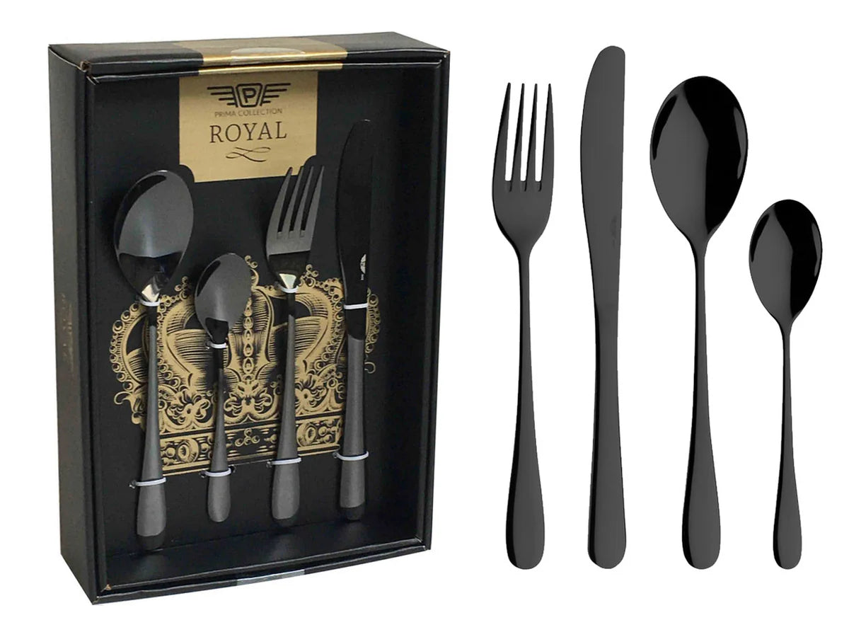 Set Posate Nere Royal 24 Pezzi - Prima Collection | Acciaio Inox con Rivestimento PVD