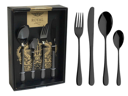 Set Posate Nere Royal 24 Pezzi - Prima Collection | Acciaio Inox con Rivestimento PVD