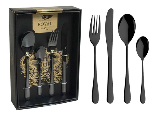 Set Posate Nere Royal 24 Pezzi - Prima Collection | Acciaio Inox con Rivestimento PVD