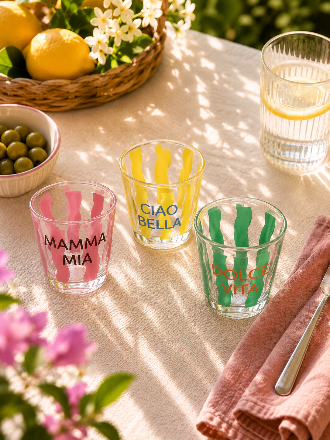 Set 3 Bicchieri H&H Mammy in Vetro Decorato 25 cl