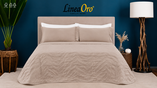 Trapuntino Matrimoniale Ricamato Marea Linea Oro 260x260 cm