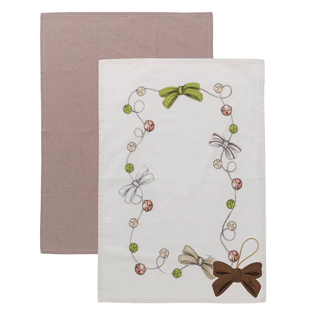 THUN Set 2 Strofinacci Natalizi con Accessorio Ribbon Dance Multicolor