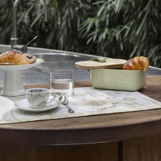 Set 2 Tovagliette Antimacchia THUN Bloom + Porta Pranzo con Coperchio in Bambù